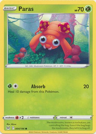 Pokemon - Paras - 004/196 - Common - Sword &amp; Shield: Lost Origin Series - Top CollectiblesCollectible CardsPokémon