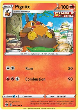 Pokemon - Pignite - 024/163 - Uncommon - Sword &amp; Shield: Battle Styles Singles - Top CollectiblesCollectible CardsPokémon