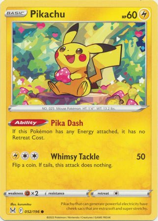 Pokemon - Pikachu - 052/196 - Common - Sword &amp; Shield: Lost Origin Series - Top CollectiblesCollectible CardsPokémon