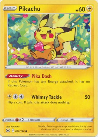 Pokemon - Pikachu - 052/196 - Common - Sword & Shield: Lost Origin Series - Top CollectiblesCollectible CardsPokémon