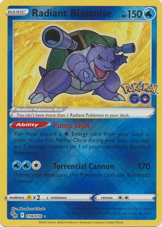 Pokemon - Radiant Blastoise - 018/078 - Radiant Rare - Pokemon Go Series - Top CollectiblesCollectible CardsPokémon