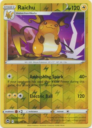 Pokemon - Raichu - 050/195 - Uncommon Reverse Holo - Sword & Shield: Silver Tempest Series - Top CollectiblesCollectible CardsPokémon