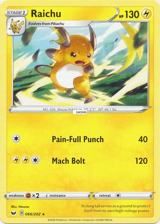 Pokemon - Raichu - 066/202 - Rare - Sword & Shield: Base Set Series - Top CollectiblesCollectible CardsPokémon