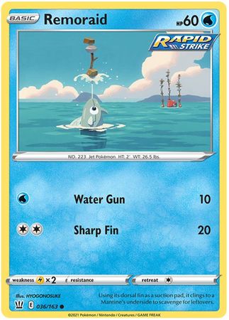 Pokemon - Remoraid - 036/163 - Common - Sword &amp; Shield: Battle Styles Singles - Top CollectiblesCollectible CardsPokémon