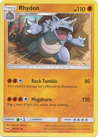 Pokemon - Rhydon - 66/147 - Uncommon - Sun &amp; Moon: Burning Shadows Series - Top CollectiblesCollectible CardsPokémon