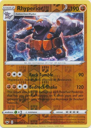 Pokemon - Rhyperior - 099/202 - Holo Rare Reverse Holo - Sword &amp; Shield: Base Set Series - Top CollectiblesCollectible CardsPokémon