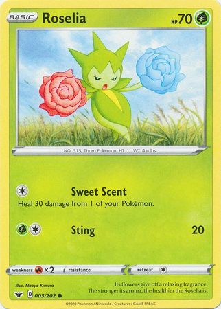 Pokemon - Roselia - 003/202 - Common - Sword &amp; Shield: Base Set Series - Top CollectiblesCollectible CardsPokémon