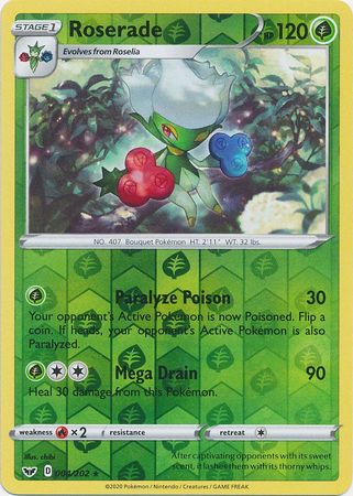 Pokemon - Roserade - 004/202 - Rare Reverse Holo - Sword & Shield: Base Set Series - Top CollectiblesCollectible CardsPokémon