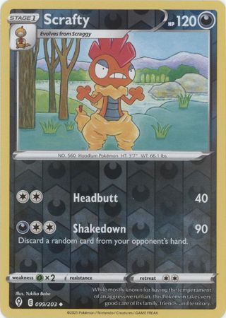 Pokemon - Scrafty - 099/203 - Uncommon Reverse Holo - Sword &amp; Shield: Evolving Skies Series - Top CollectiblesCollectible CardsPokémon