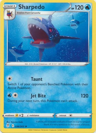 Pokemon - Sharpedo - 036/203 - Rare - Sword &amp; Shield: Evolving Skies Series - Top CollectiblesCollectible CardsPokémon