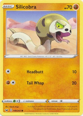 Pokemon - Silicobra - 108/202 - Common - Sword &amp; Shield: Base Set Series - Top CollectiblesCollectible CardsPokémon