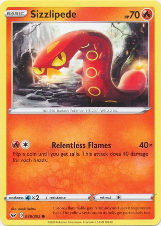 Pokemon - Sizzlipede - 038/202 - Common - Sword &amp; Shield: Base Set Series - Top CollectiblesCollectible CardsPokémon