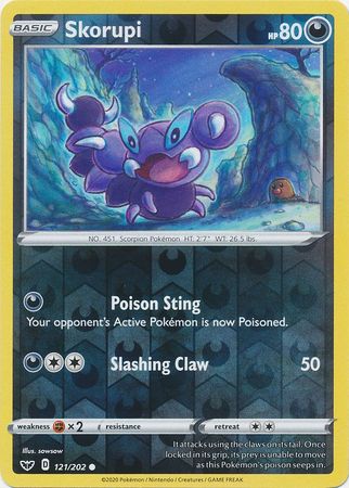 Pokemon - Skorupi - 121/202 - Common Reverse Holo - Sword &amp; Shield: Base Set Series - Top CollectiblesCollectible CardsPokémon