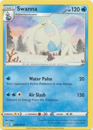 Pokemon - Swanna - 047/196 - Uncommon - Sword &amp; Shield: Lost Origin Series - Top CollectiblesCollectible CardsPokémon