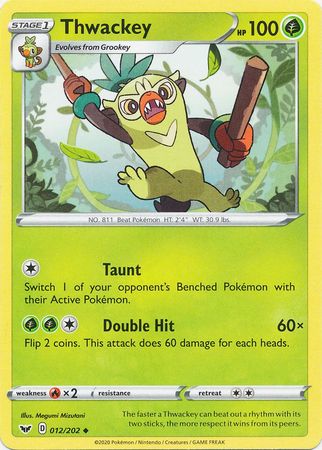 Pokemon - Thwackey - 012/202 - Uncommon - Sword &amp; Shield: Base Set Series - Top CollectiblesCollectible CardsPokémon