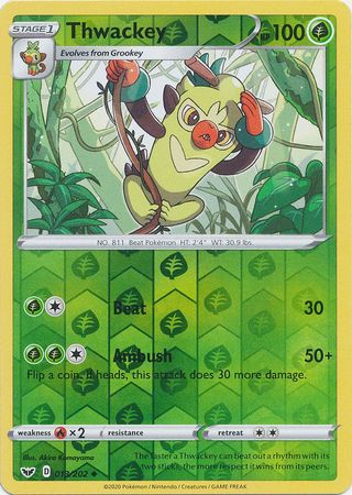 Pokemon - Thwackey - 013/202 - Uncommon Reverse Holo - Sword &amp; Shield: Base Set Series - Top CollectiblesCollectible CardsPokémon
