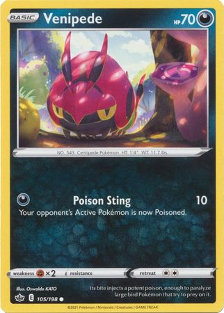 Pokemon - Venipede - 105/198 - Common - Sword & Shield: Chilling Reign Series - Top CollectiblesCollectible CardsPokémon