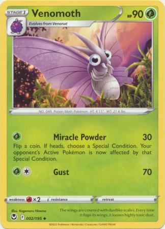 Pokemon - Venomoth - 002/195 - Uncommon - Sword &amp; Shield: Silver Tempest Series - Top CollectiblesCollectible CardsPokémon