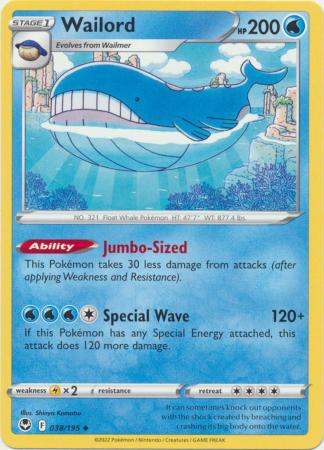 Pokemon - Wailord - 038/195 - Uncommon - Sword &amp; Shield: Silver Tempest Series - Top CollectiblesCollectible CardsPokémon