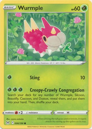 Pokemon - Wurmple - 006/196 - Common - Sword &amp; Shield: Lost Origin Series - Top CollectiblesCollectible CardsPokémon
