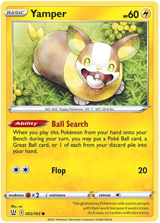 Pokemon - Yamper - 052/163 - Common - Sword &amp; Shield: Battle Styles Singles - Top CollectiblesCollectible CardsPokémon
