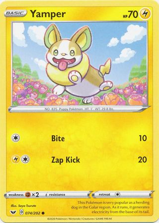 Pokemon - Yamper - 074/202 - Common - Sword &amp; Shield: Base Set Series - Top CollectiblesCollectible CardsPokémon