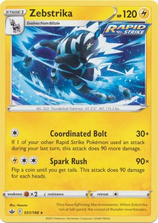 Pokemon - Zebstrika - 051/198 - Rare - Sword &amp; Shield: Chilling Reign Series - Top CollectiblesCollectible CardsPokémon