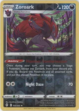 Pokemon - Zoroark - 103/203 - Holo Rare Reverse Holo - Sword &amp; Shield: Evolving Skies Series - Top CollectiblesCollectible CardsPokémon