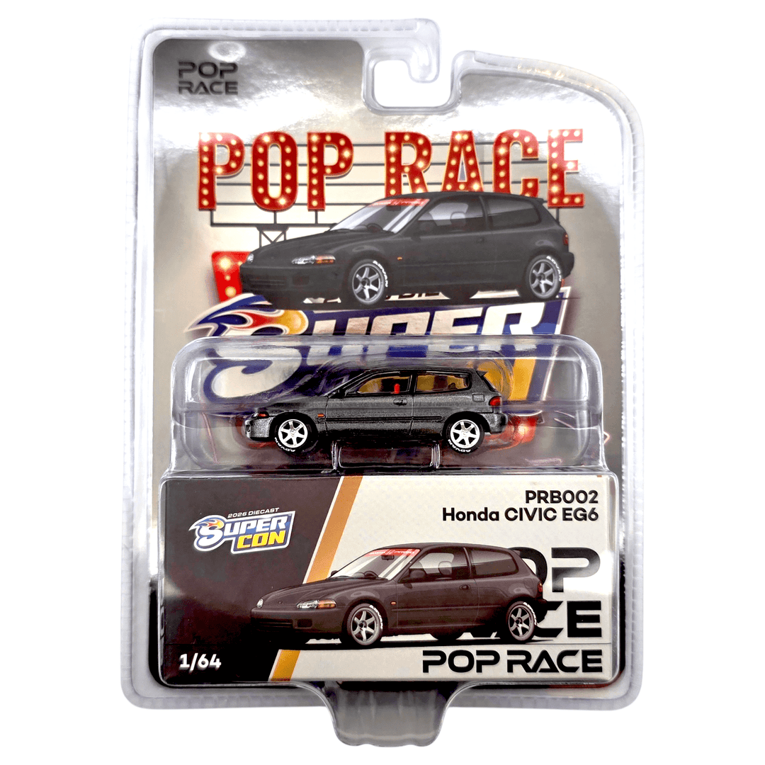 Pop Race - Honda Civic EG6 Dark Grey *Las Vegas Supercon 2026 Edition* - Top CollectiblesDiecastPop Race