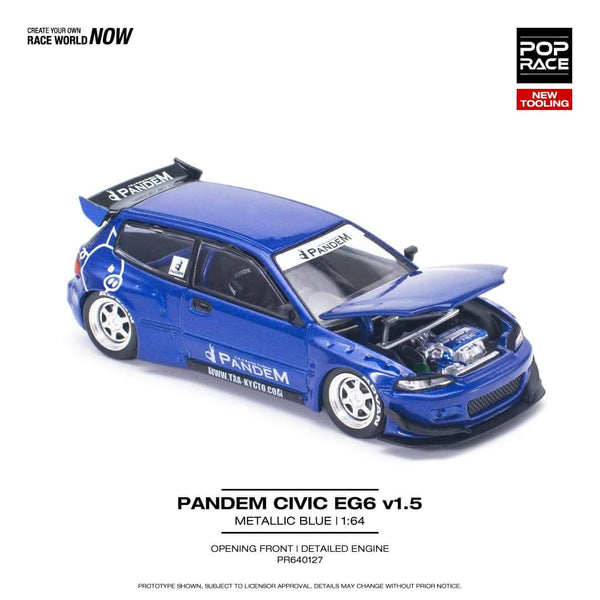 Pop Race - Honda Civic (EG6) Pandem V1.5 - Metallic Blue - Top CollectiblesDiecastPop Race