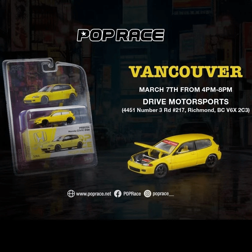 Pop Race - Honda Civic EG6 Yellow *Vancouver 2026 Edition* - Top CollectiblesDiecastPop Race