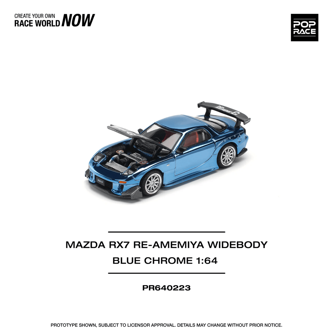 Pop Race - Mazda RX - 7 Re - Amemiya Widebody - Chrome Blue - Top CollectiblesDiecastPop Race