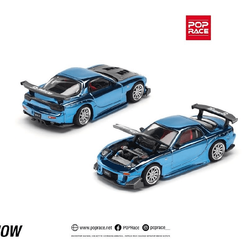 Pop Race - Mazda RX - 7 Re - Amemiya Widebody - Chrome Blue - Top CollectiblesDiecastPop Race