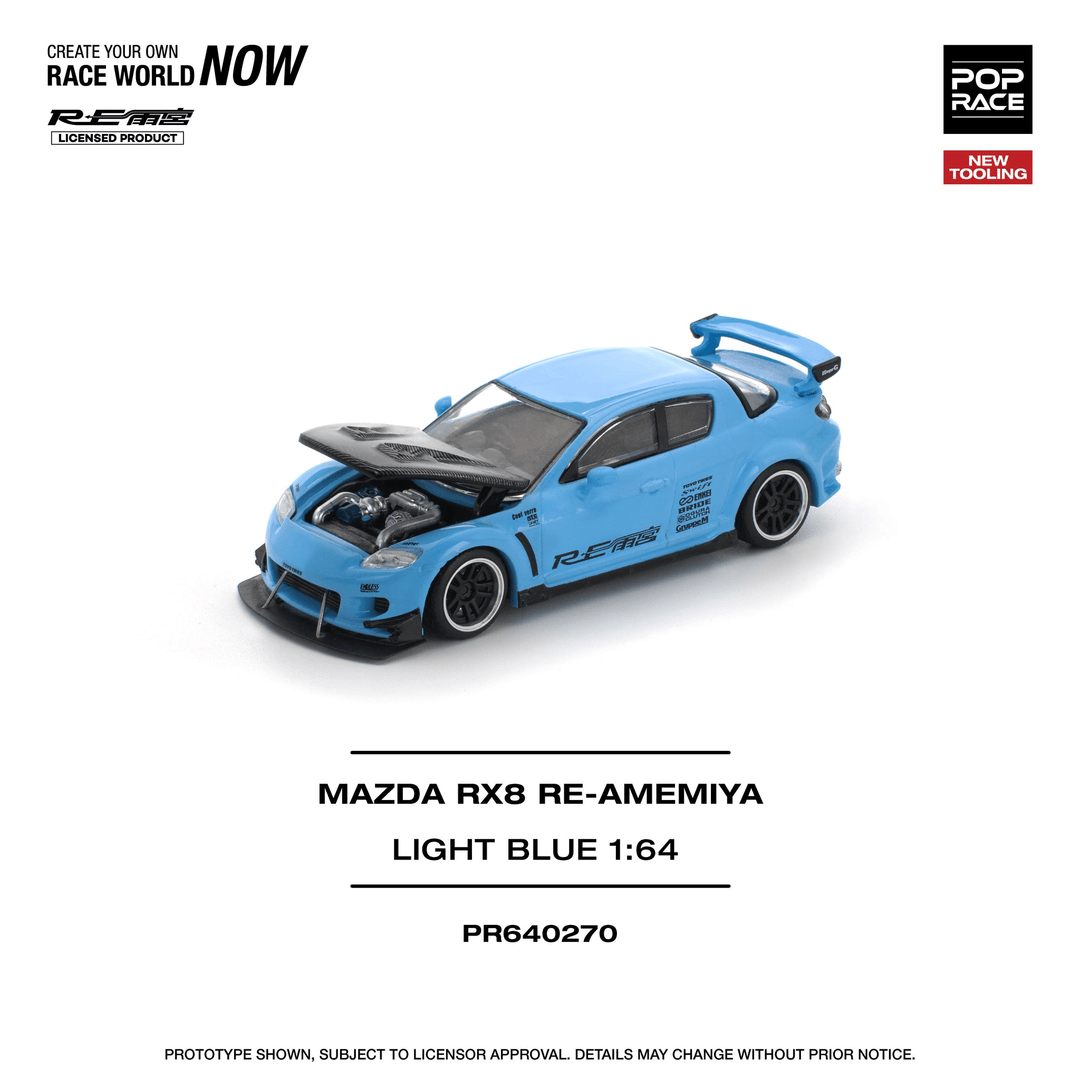 Pop Race - Mazda RX - 8 RE - AMEMIYA - Light Blue - Top CollectiblesDiecastPop Race