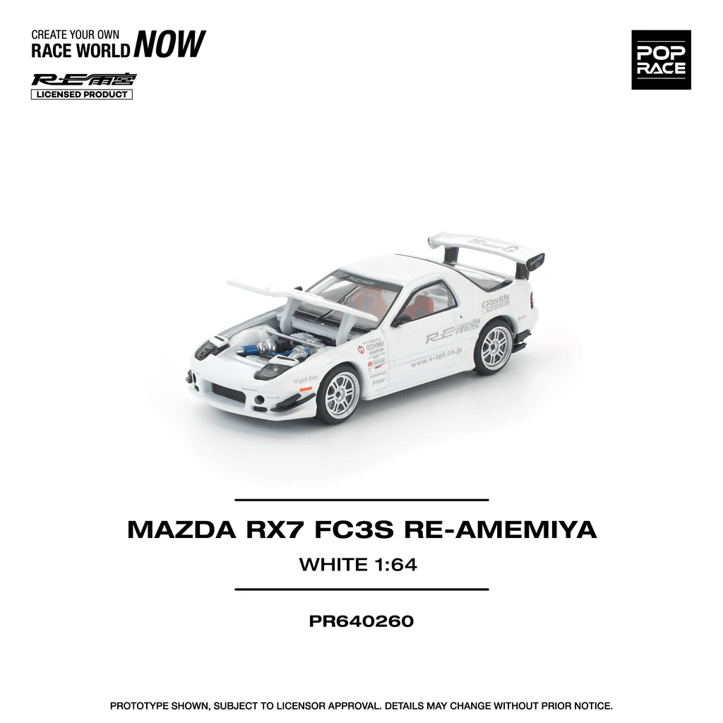 Pop Race - Mazda RX7 (FC3S) RE - AMEMIYA - White - Top CollectiblesDiecastPop Race