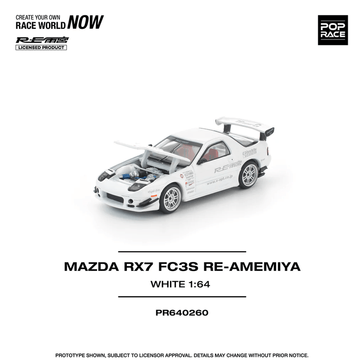 Pop Race - Mazda RX7 (FC3S) RE - AMEMIYA - White - Top CollectiblesDiecastPop Race