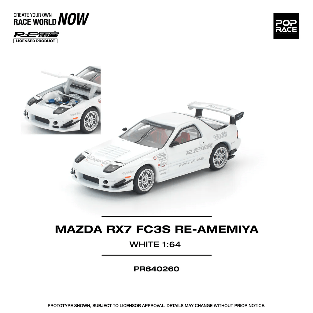 Pop Race - Mazda RX7 (FC3S) RE - AMEMIYA - White - Top CollectiblesDiecastPop Race
