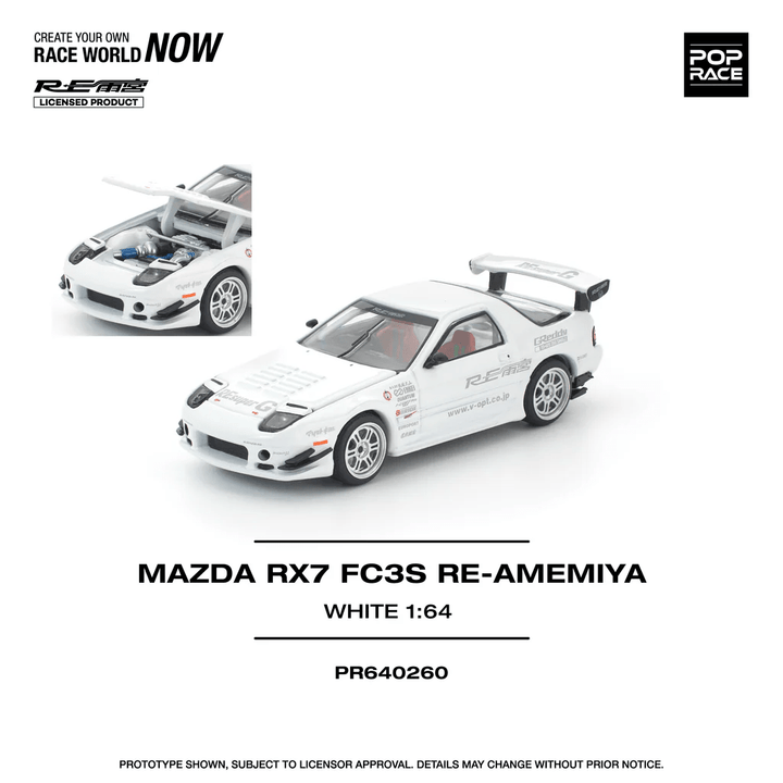 Pop Race - Mazda RX7 (FC3S) RE - AMEMIYA - White - Top CollectiblesDiecastPop Race