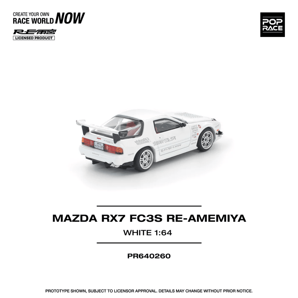 Pop Race - Mazda RX7 (FC3S) RE - AMEMIYA - White - Top CollectiblesDiecastPop Race