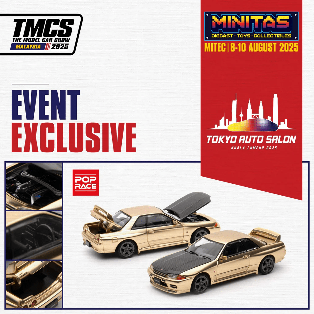 Pop Race - Nissan Skyline GT - R (R32) - Chrome Gold *Tokyo Auto Salon Kuala Lumpur 2025 Event Model* - Top CollectiblesDiecastPop Race