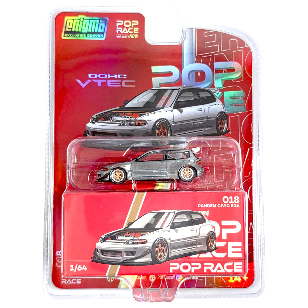 Pop Race - Pandem Civic EG6 - Raw Metal *Enigma Exclusive Edition - Chase* - Top CollectiblesDiecastPop Race