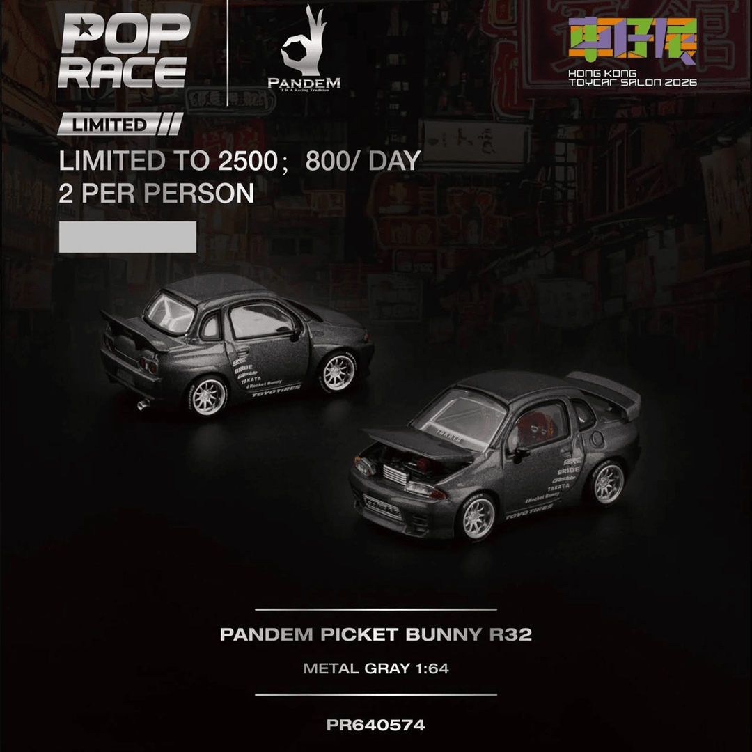 Pop Race - Pandem Q-R32 - Metal Grey *Hong Kong Toy Car Salon 2026 Exclusive* - Top CollectiblesDiecastPop Race