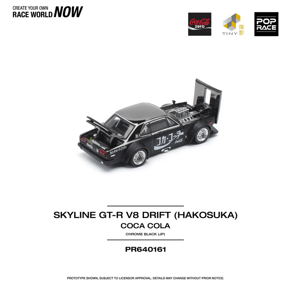 Pop Race - Skyline GT - R V8 Drift (Hakosuka) Coca - Cola Zero - Black Chrome - Top CollectiblesDiecastPop Race