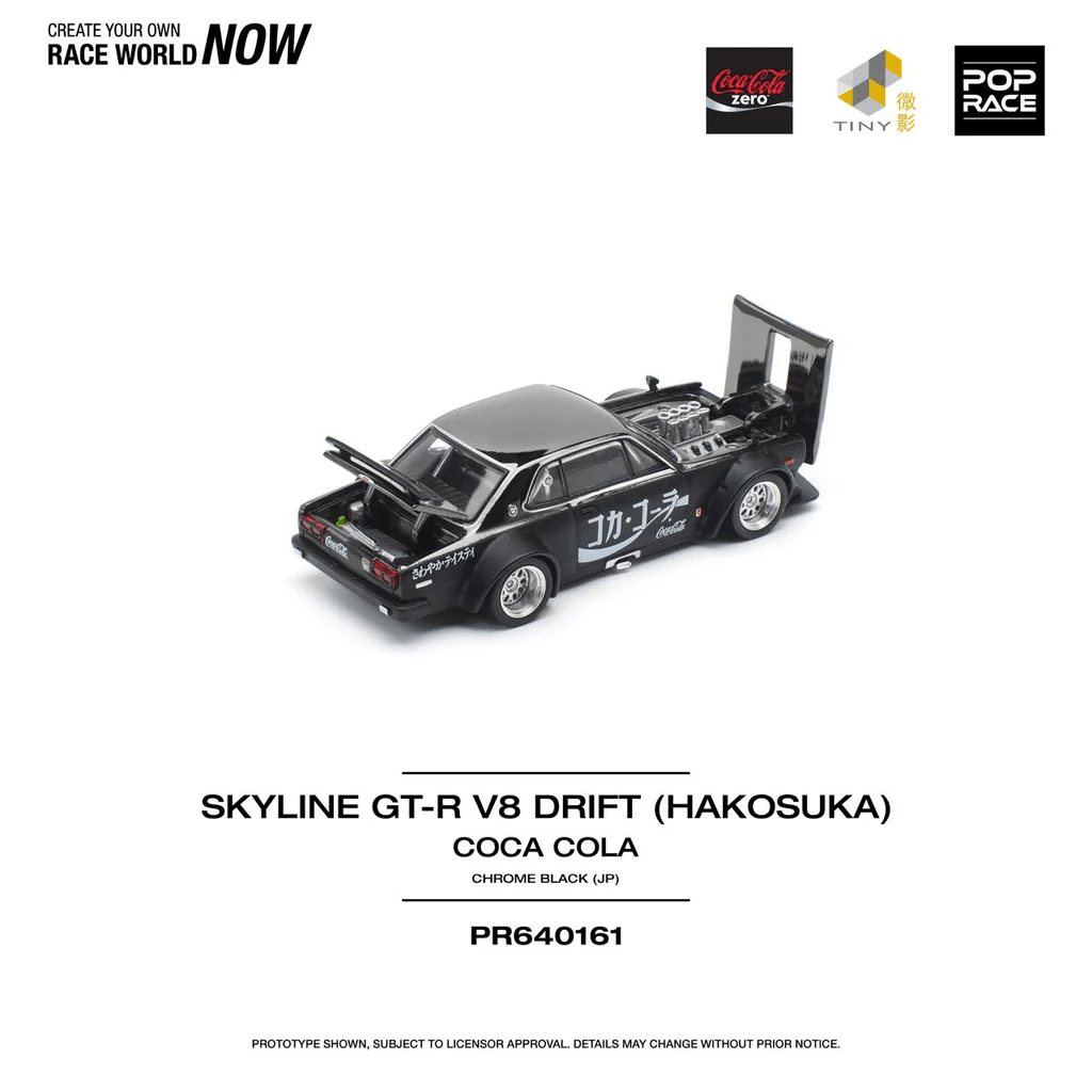 Pop Race - Skyline GT - R V8 Drift (Hakosuka) Coca - Cola Zero - Black Chrome - Top CollectiblesDiecastPop Race