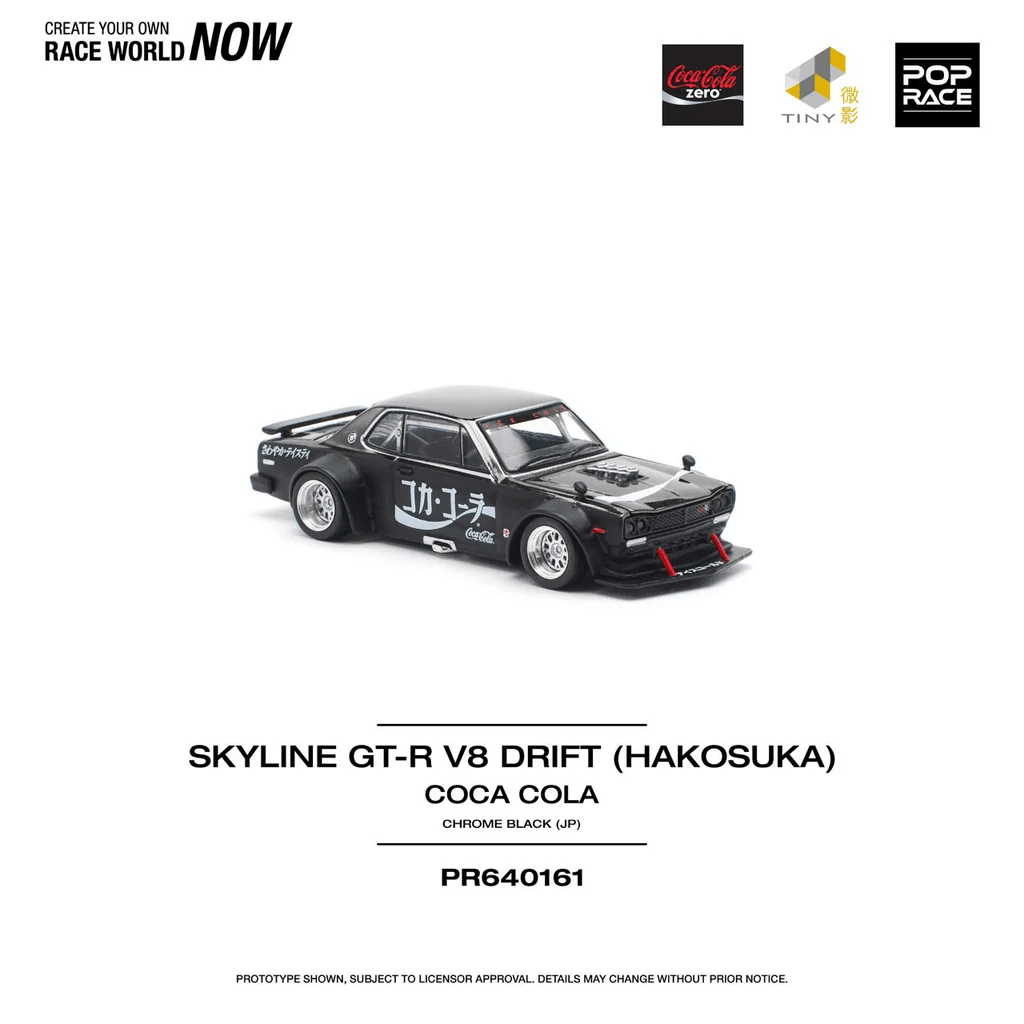 Pop Race - Skyline GT - R V8 Drift (Hakosuka) Coca - Cola Zero - Black Chrome - Top CollectiblesDiecastPop Race