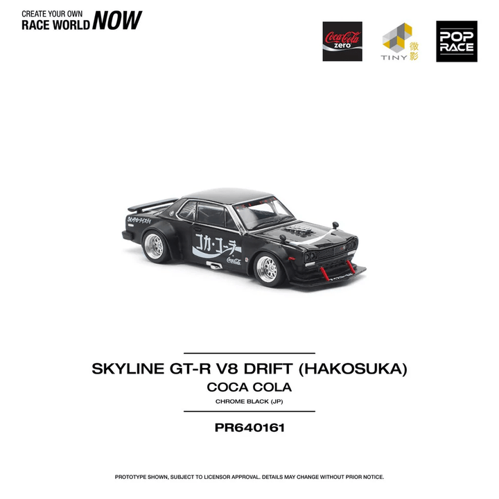 Pop Race - Skyline GT - R V8 Drift (Hakosuka) Coca - Cola Zero - Black Chrome - Top CollectiblesDiecastPop Race