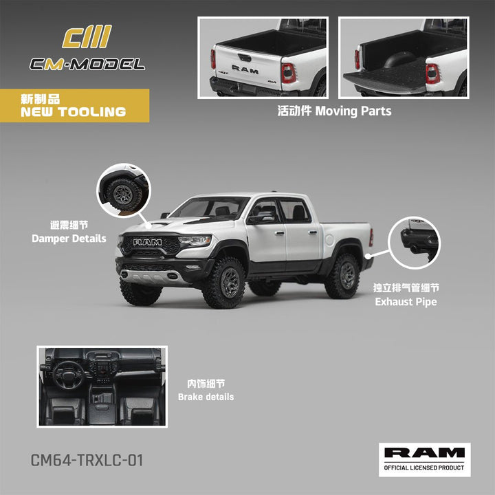 *Pre-Order* CM Model - 2024 Ram 1500 TRX 6.2L Supercharged V8 – Final Edition Stellantis Diamond White Crystal Pearl - Top CollectiblesDiecastCM Model