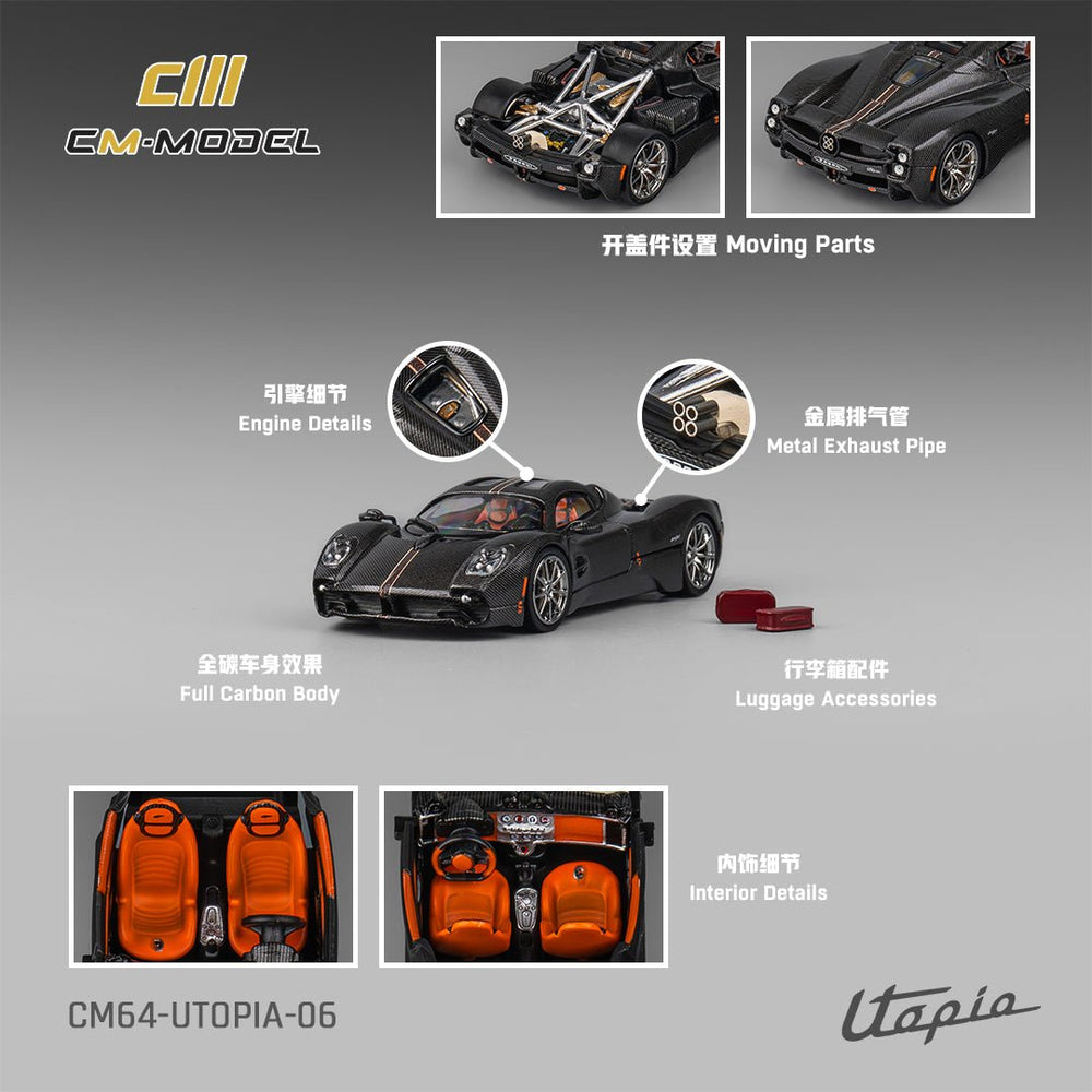 *Pre - Order* CM Model - Pagani Utopia - Full Carbon with Red Line - Top CollectiblesDiecastCM Model