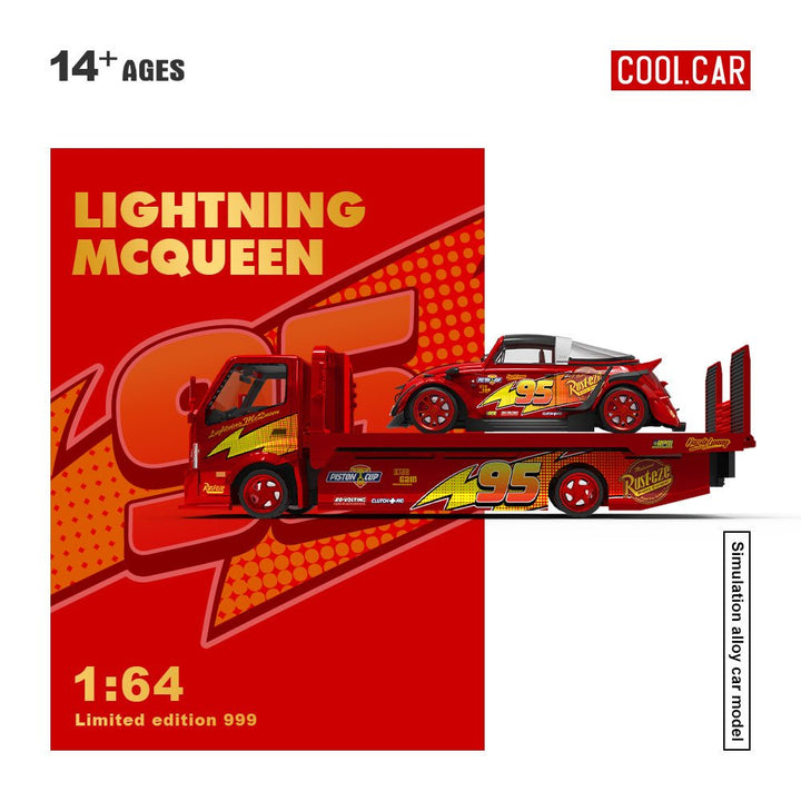 *Pre - Order* Cool Car - Hino H300 Flatbed Trailer &amp; Volkswagen Beetle Targa RWB - Lightning McQueen - Top CollectiblesDiecastCool Car