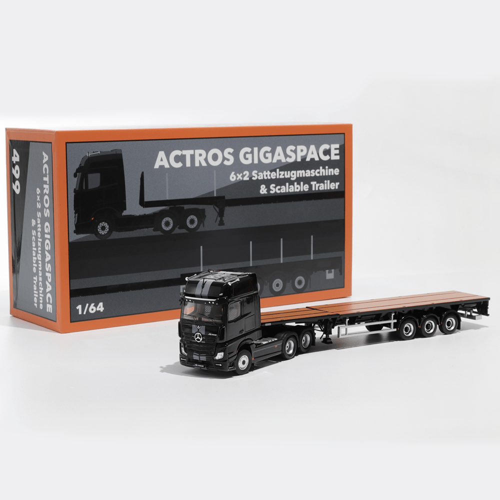 *Pre - Order* GCD - Mercedes - Benz Actros Gigaspace 3 Axle Tractor with Retractable Trailer - Black - Top CollectiblesDiecastGCD